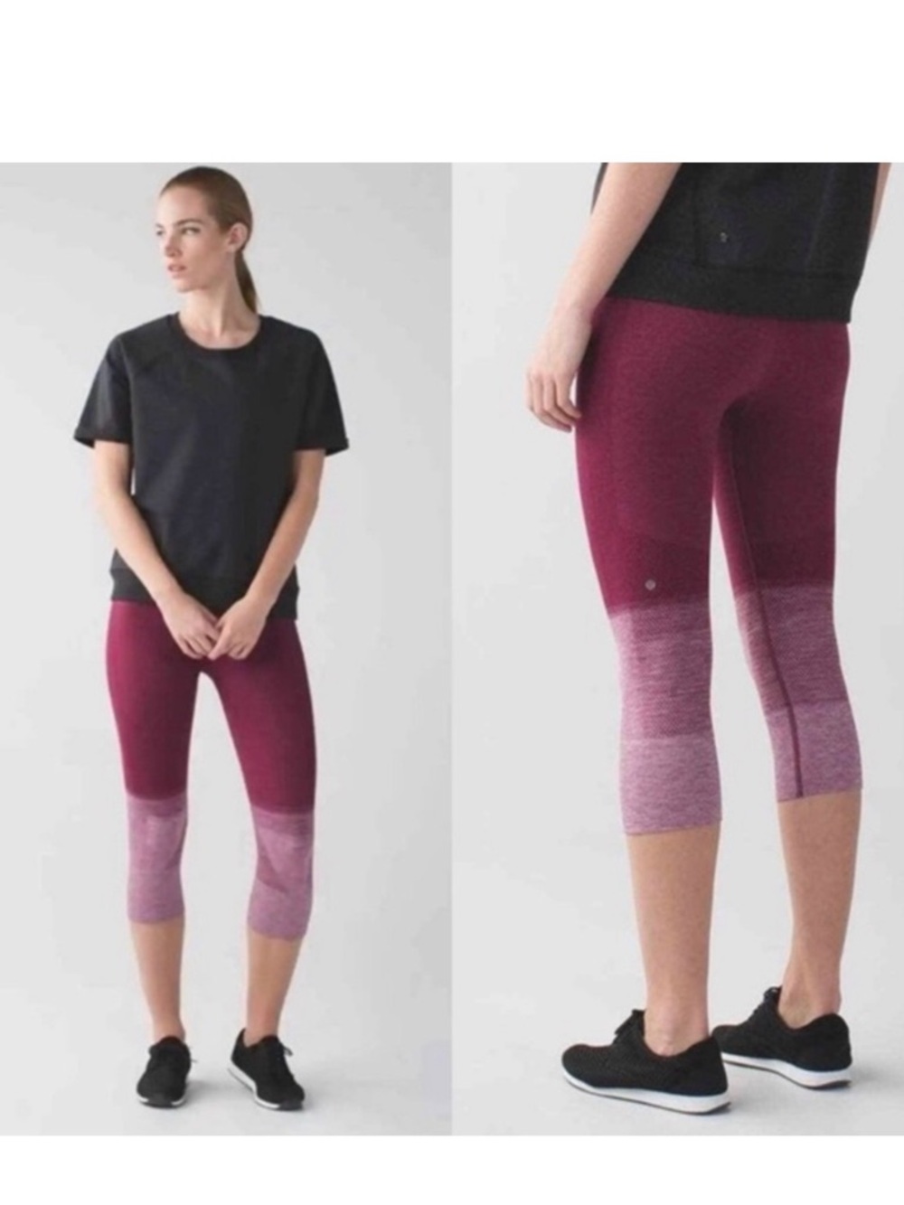 Lululemon Seamlessly Street Crop Leggings Burgundy Red Ombré Stretch Size 4